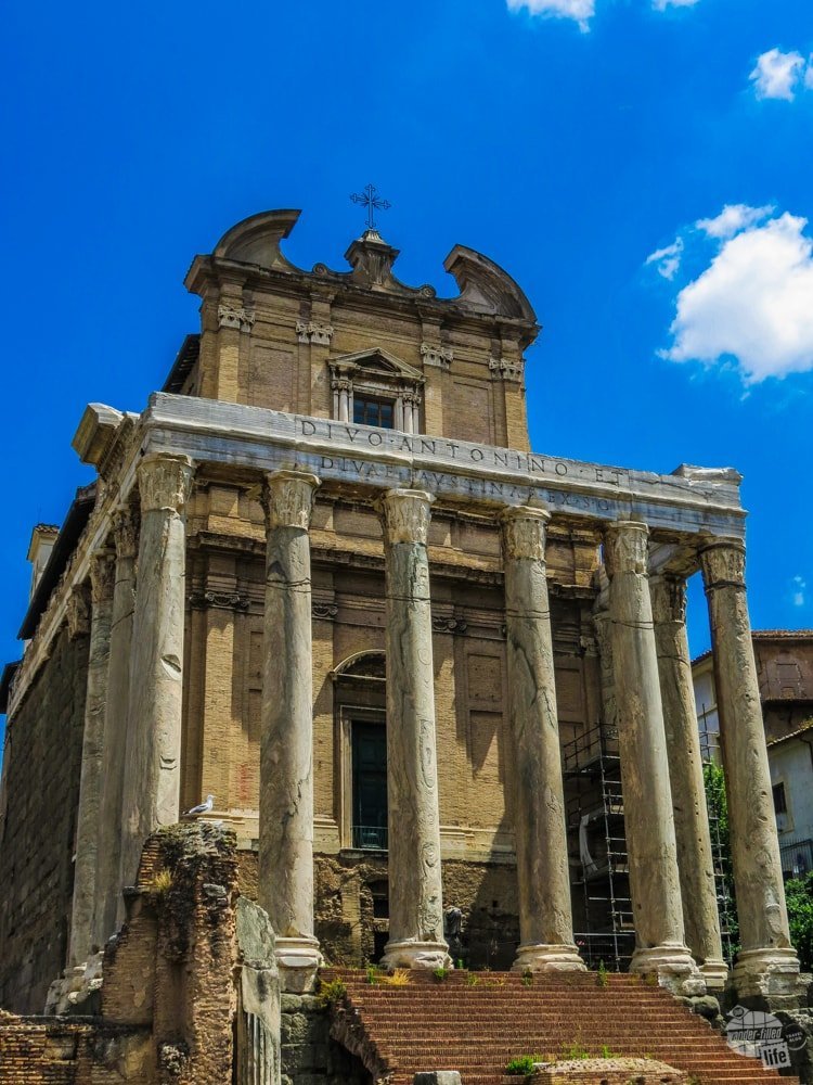The Temple of Antoninus and Faustina, one of the many ruins found in the Roman Forum.