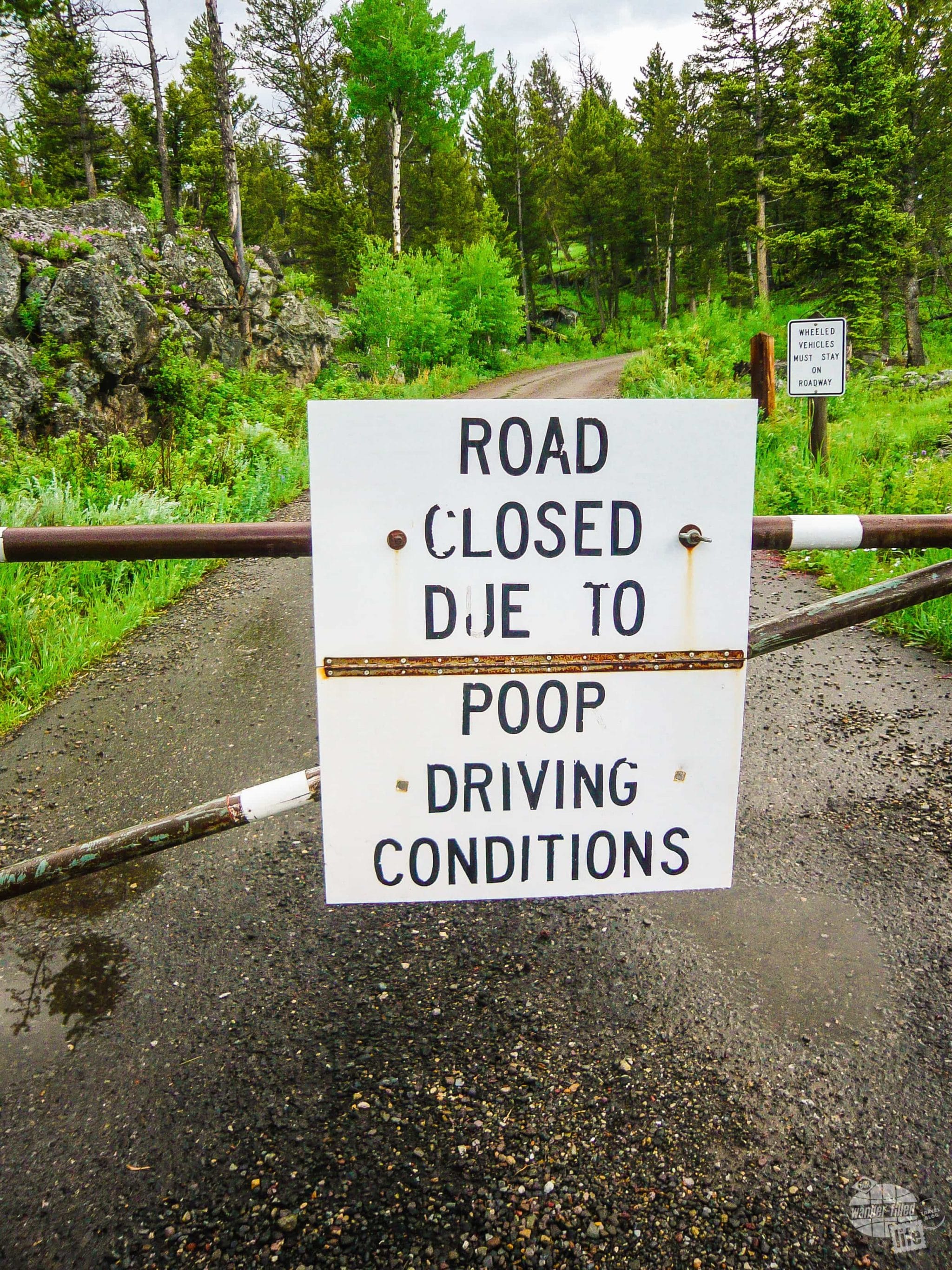 Road closed sign in Yellowstone National Park