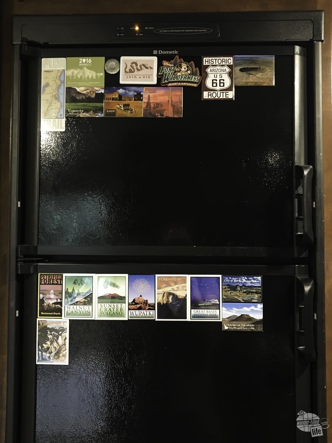 Souvenir magnets from Yellowstone and other stops on our vacation.
