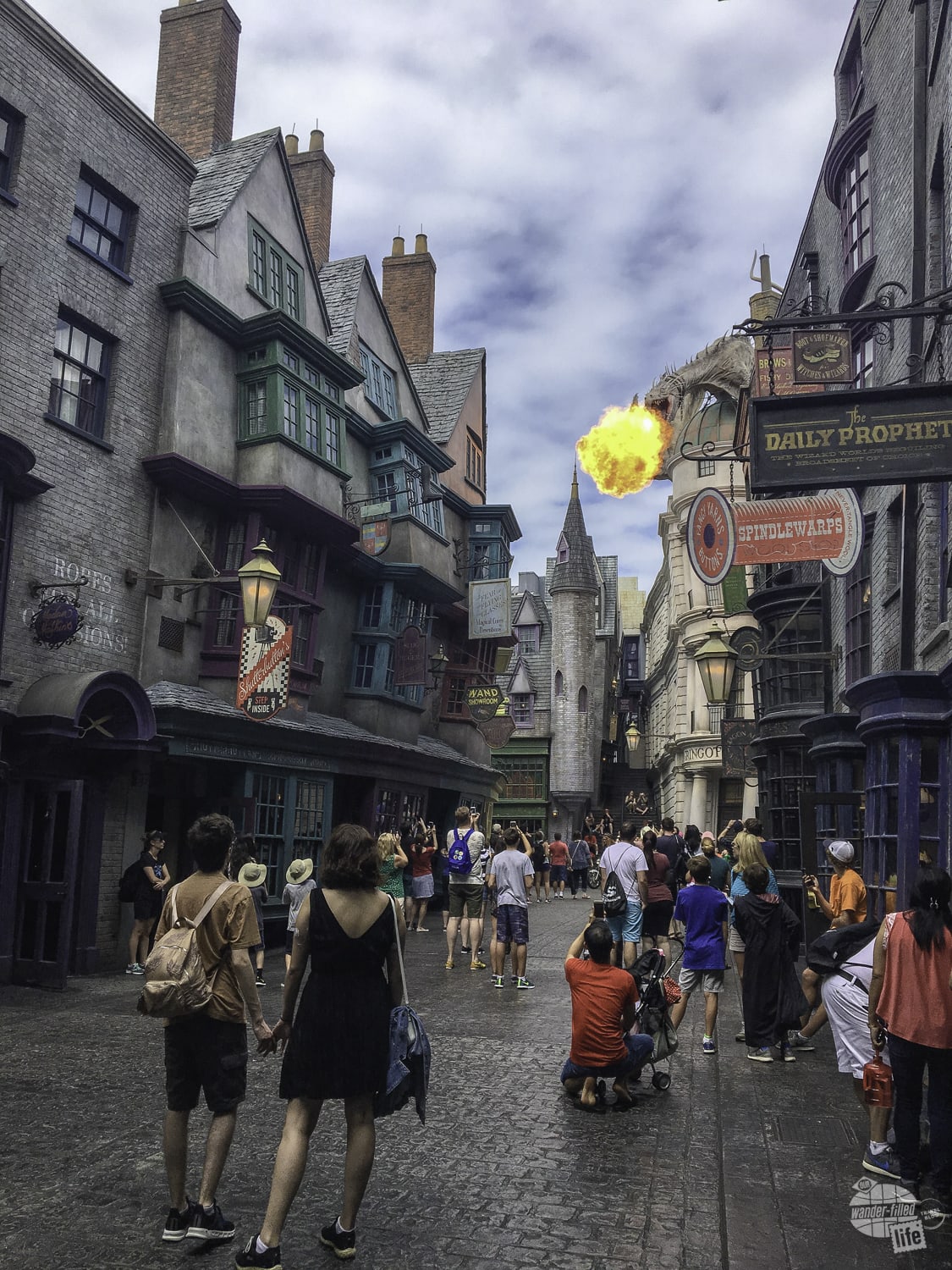 The dragon will breathe fire from time to time in Diagon Alley.