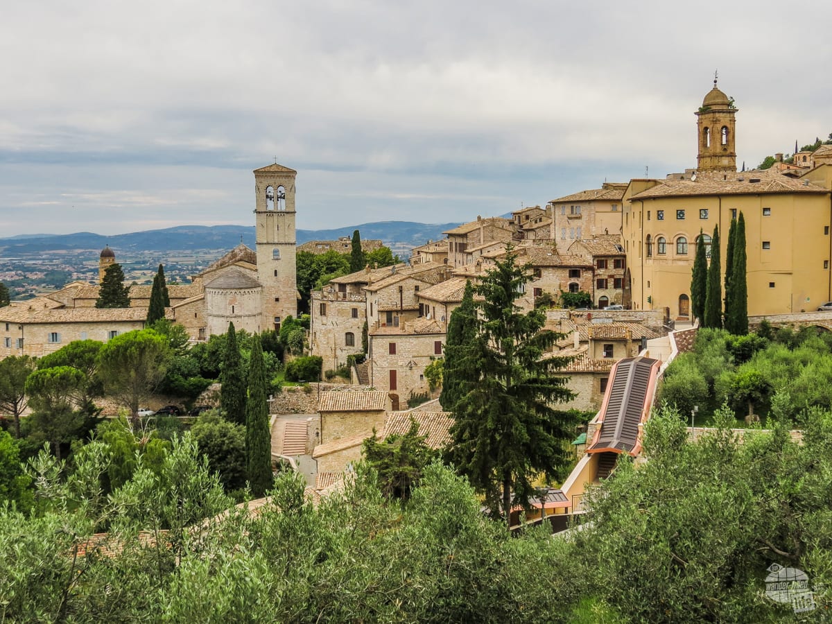 Assisi with the Umbrian hills in the distance.