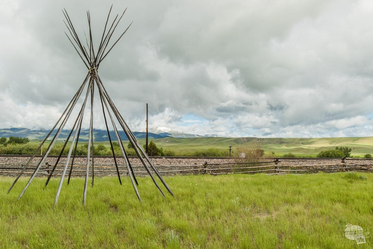 Tipi poles set up at the Grant-Kohrs Ranch National Historic Site.