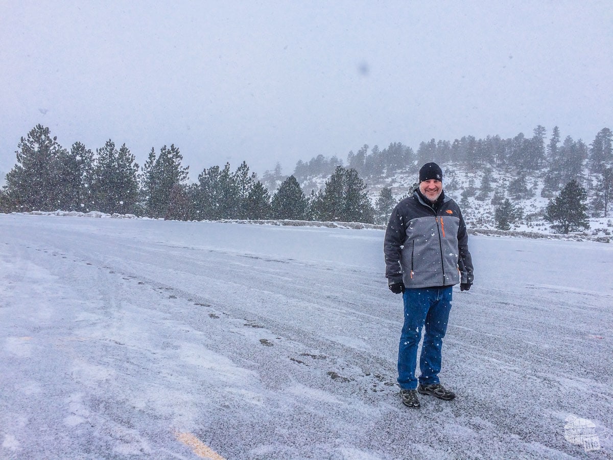 The snow was really coming down on our way to Bozeman, MT. Make sure you plan for snow on a winter road trip