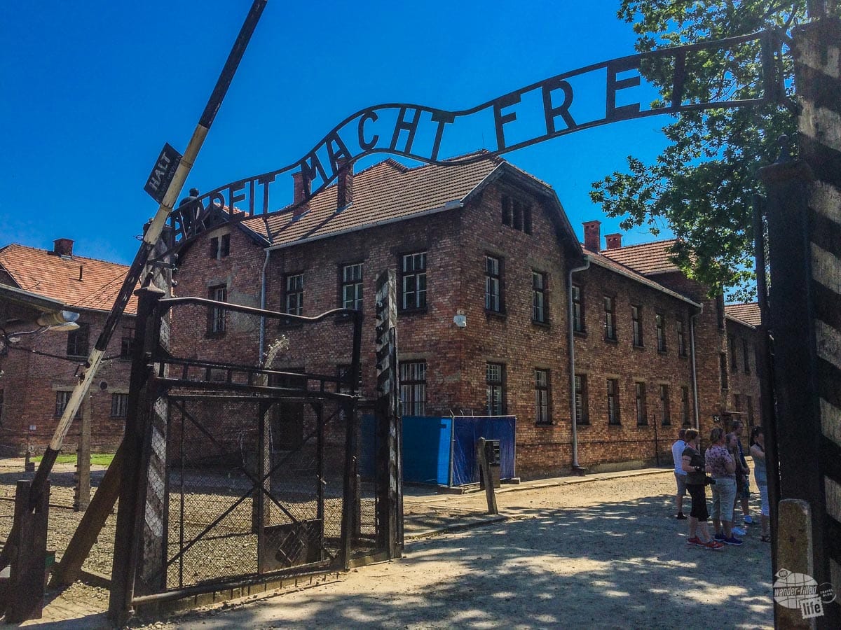 The infamous front gate of Auschwitz