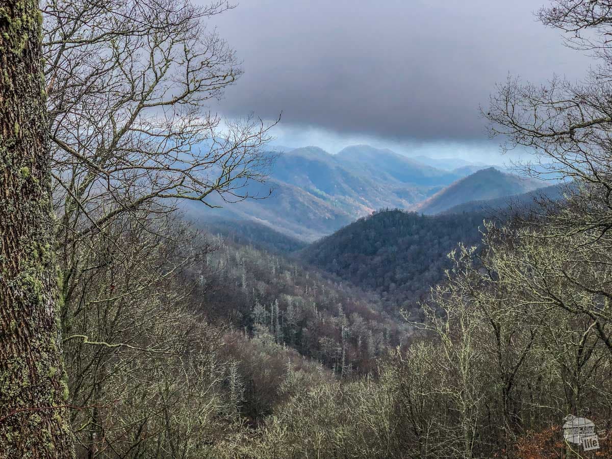Sunlight trying to break through the clouds in the Smokies.
