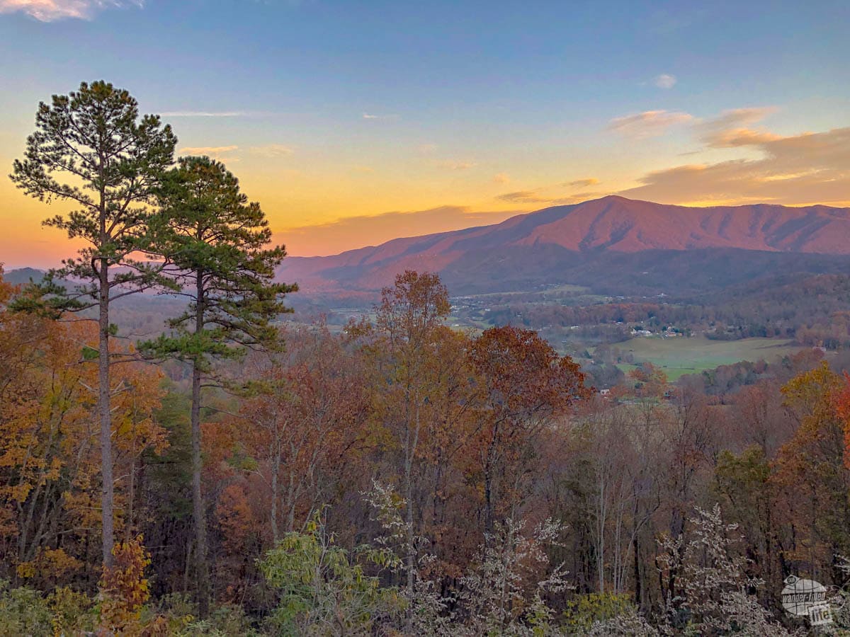 Sunset overlooking Wears Valley from a newly-opened section of the Foothills Parkway, part of Great Smoky Mountains National Park.
