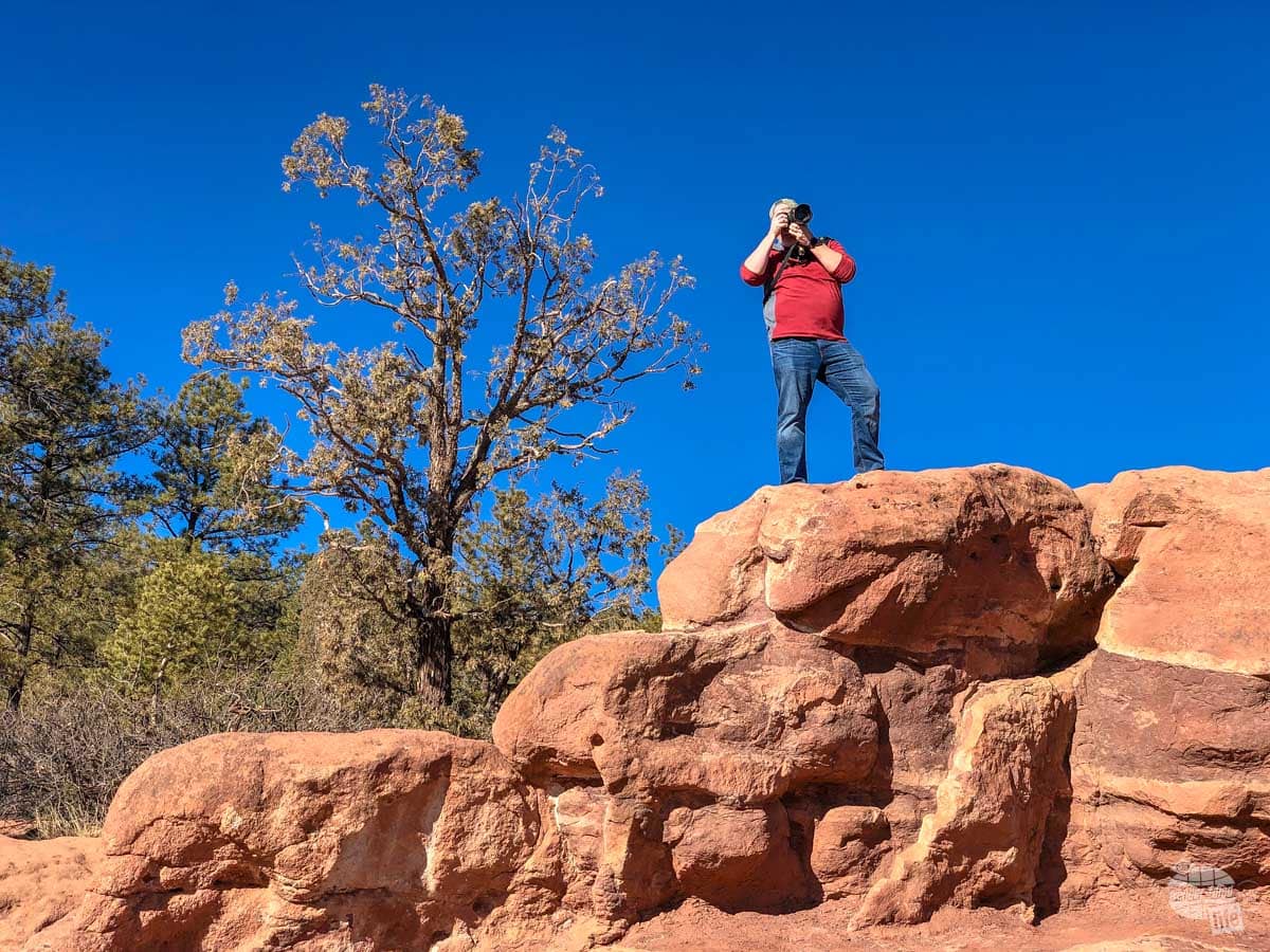 Grant taking pictures at Balanced Rock.