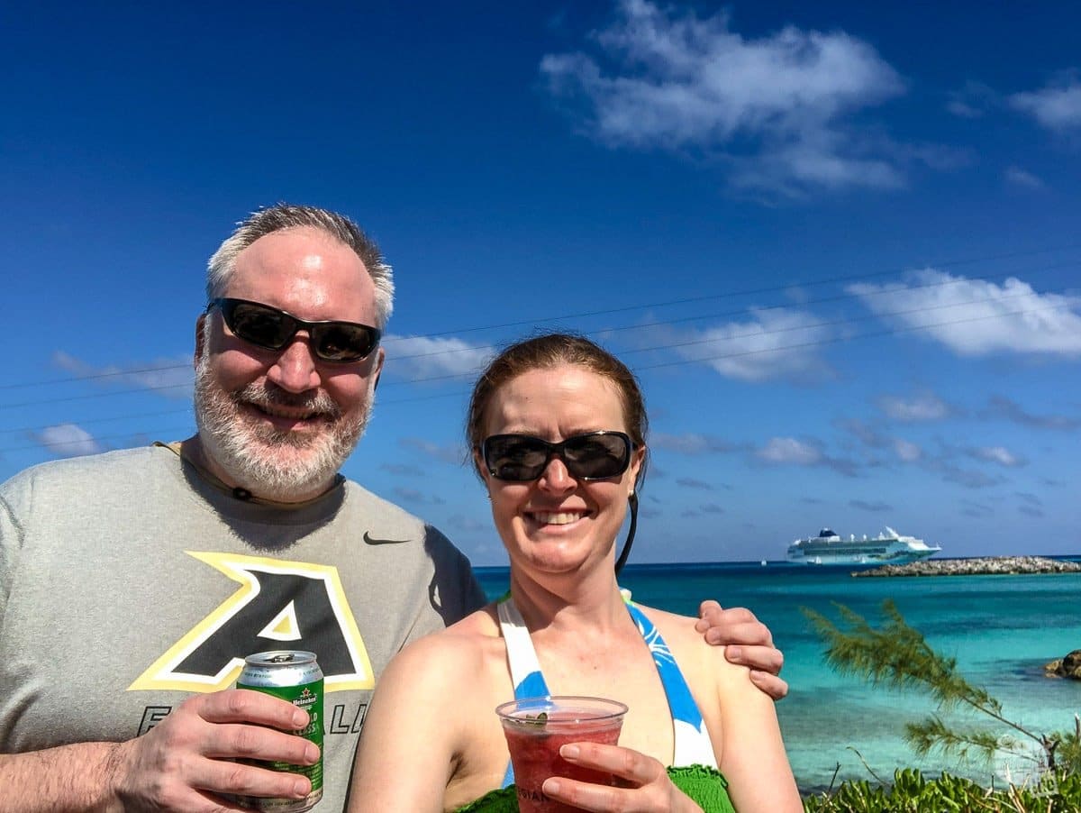 Enjoying a couple of tasty drinks on Great Stirrup Cay.
