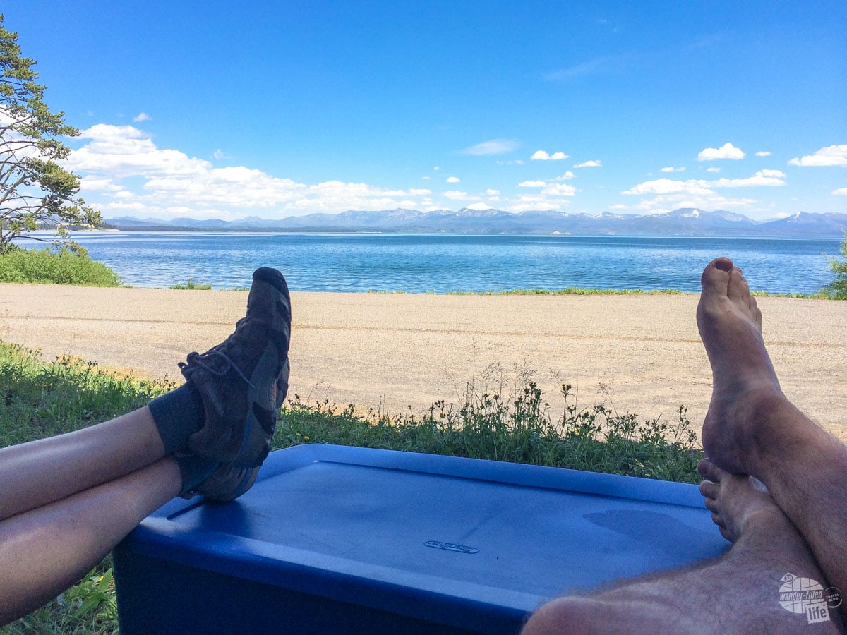 Relaxing on the shores of Yellowstone Lake.