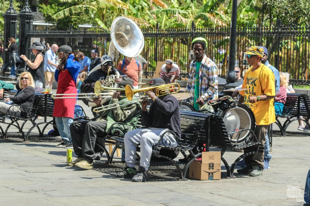 A band plays near Jackson Square in New Orleans. 