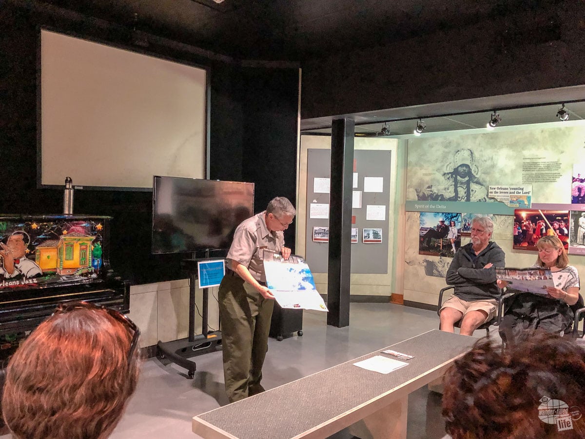 A ranger presentation at the French Quarter Visitor Center of the Jean Lafitte National Historical Park and Preserve.