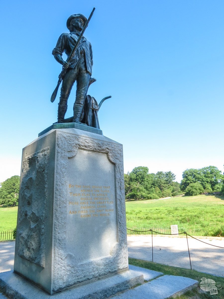 The minuteman memorial stands a few feet from the North Bridge, where "the shot heard 'round the world" was fired in Concord.