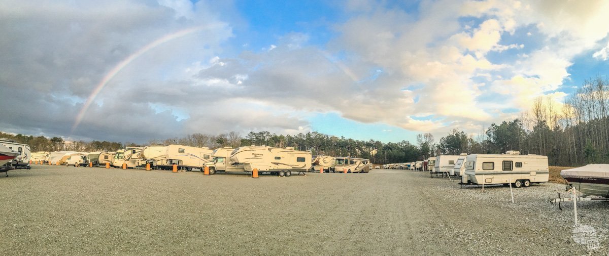 Couldn't help but stop to take a picture of the rainbow over our new storage lot after dropping off the camper.