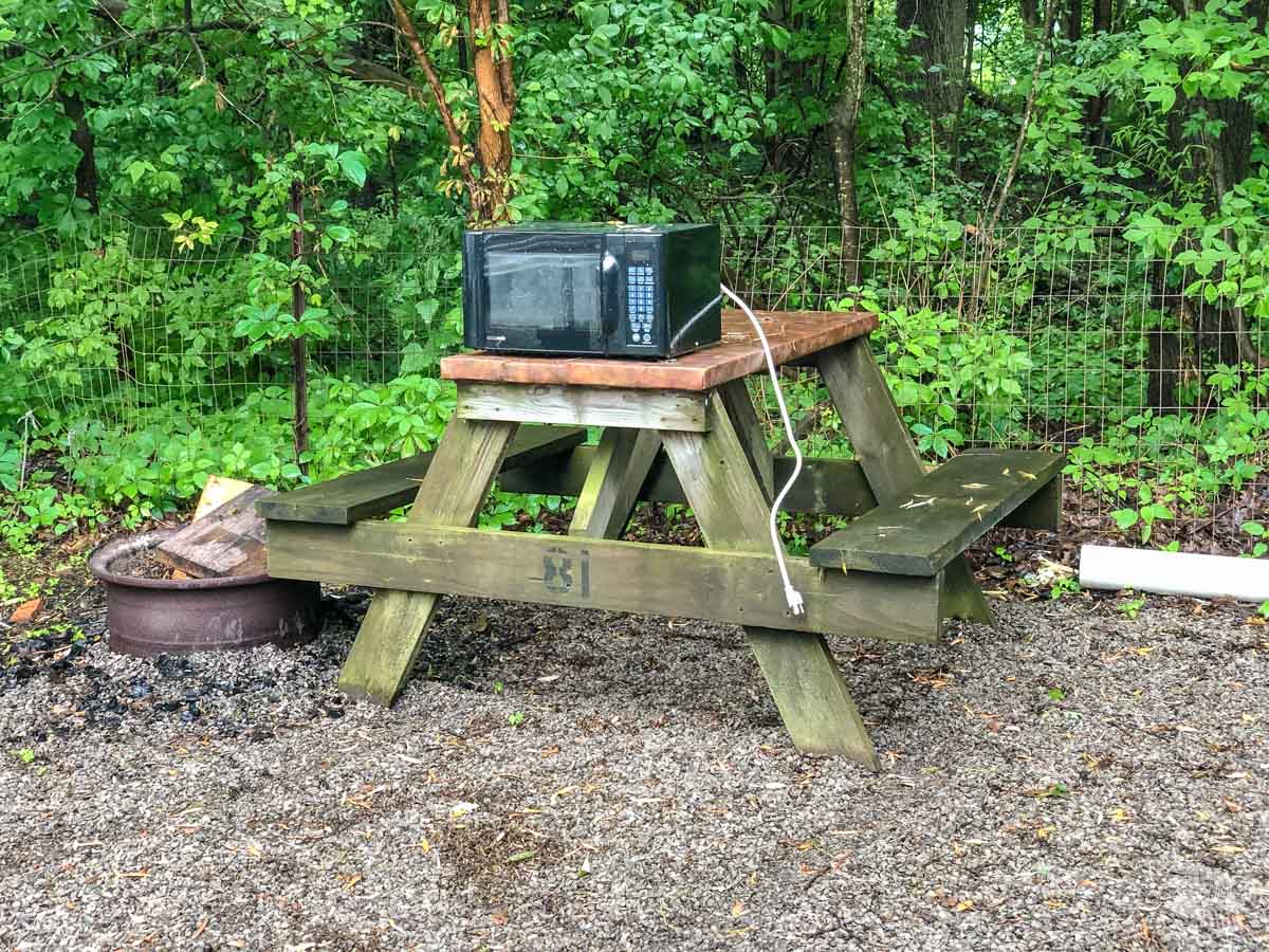 The microwave just left out at our site in Swanton. I wish we were kidding.
