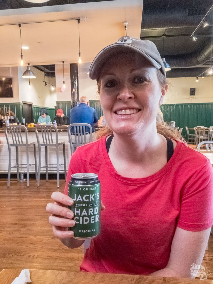 Bonnie enjoying a Jack's Hard Cider at the Piedmont Brewery and Kitchen