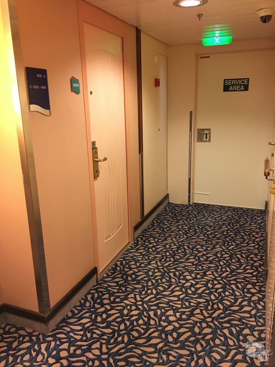 One nice aspect of our cabin is being located in the corner of the ship, meaning a lot less traffic by our door.