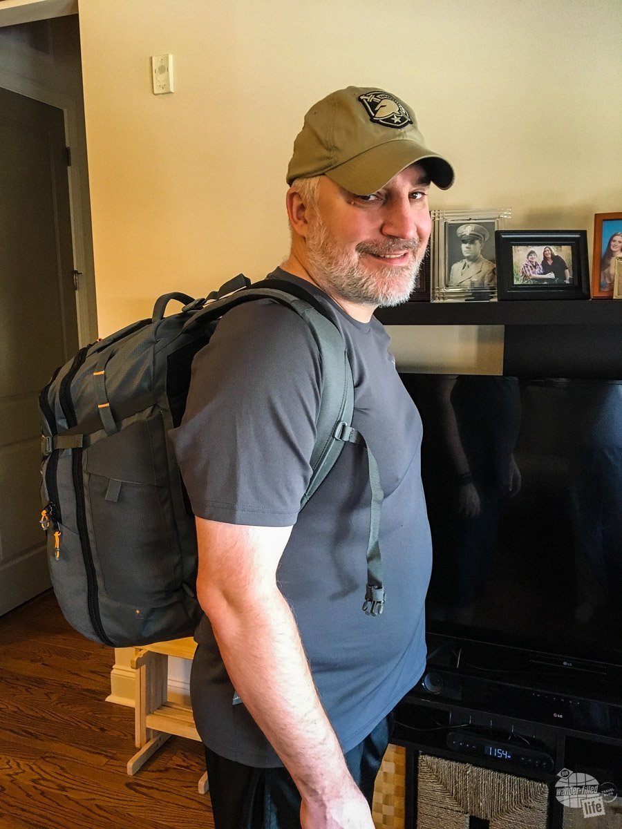 Grant wearing a fully-loarded Lowepro Highline BP 400 AW.