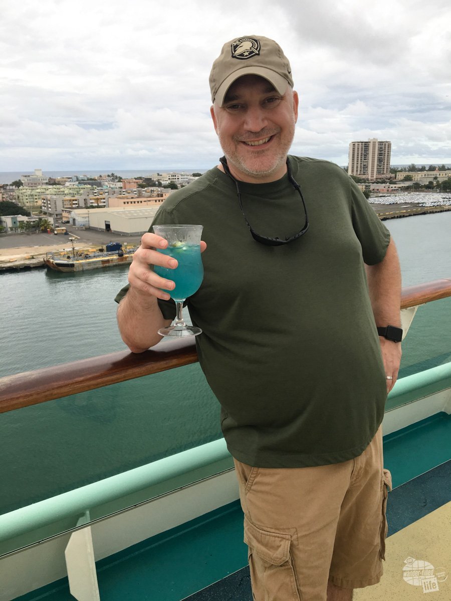 Grant enjoying his first drink aboard the Adventure of the Seas.