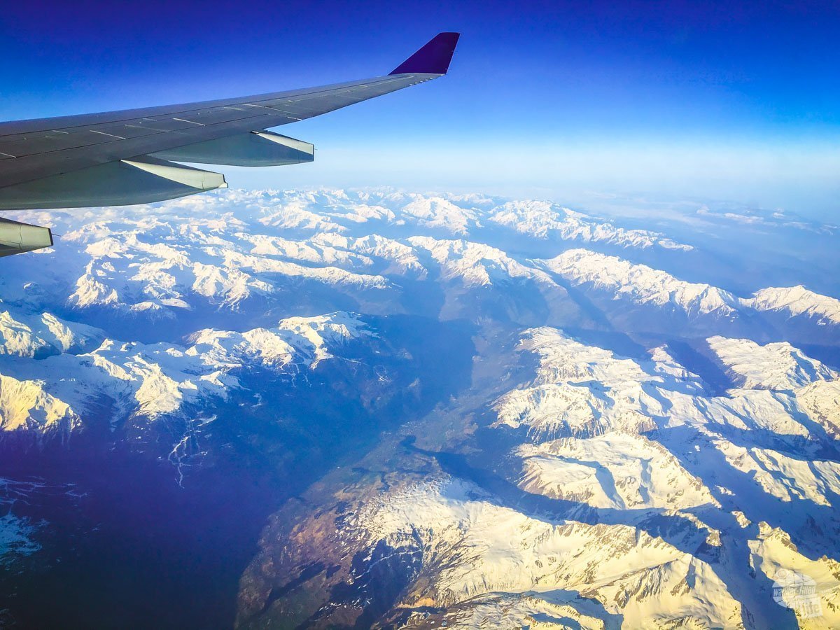 Looking out the window of the plane afforded a great view of the Alps.