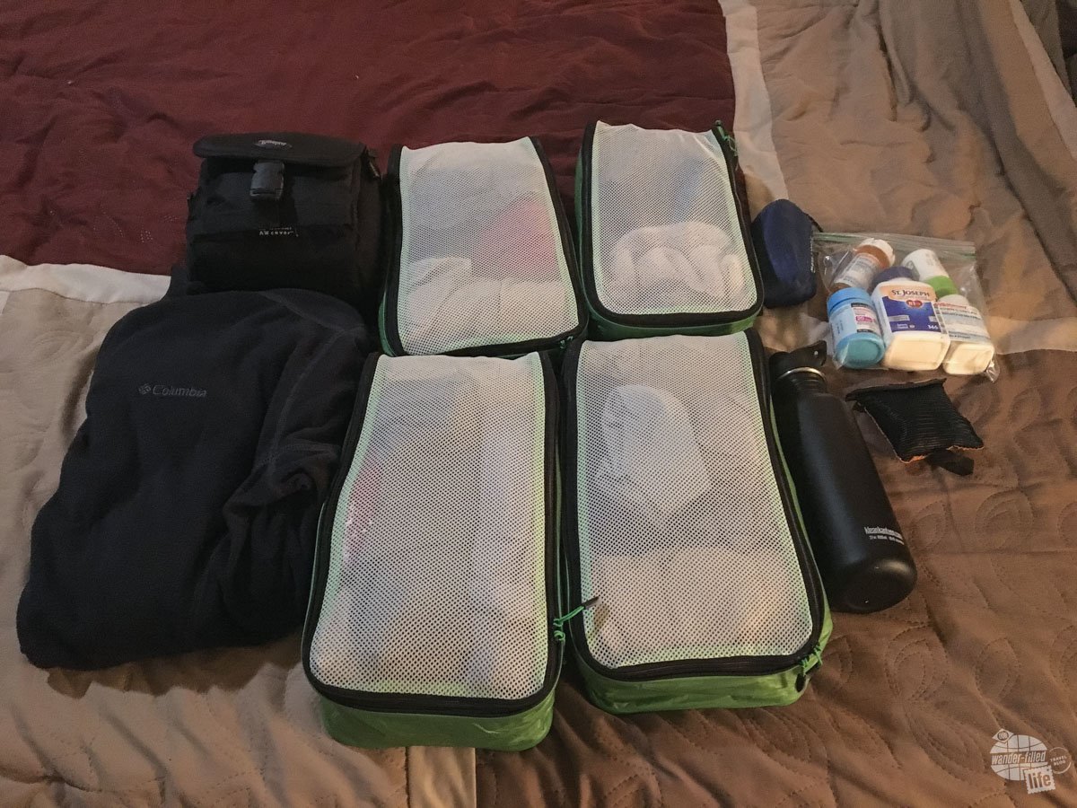 Once everything was placed in it's compartments, all I was left with was my clothes, camera, medicine, water bottle, travel pillow and small towel. the eBags packing cubes made quick work of packing my clothes.