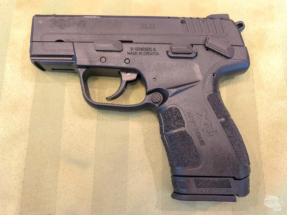 Our new pistol, a Springfield Armory XD-E in 9mm. This is the firearm we now travel with.