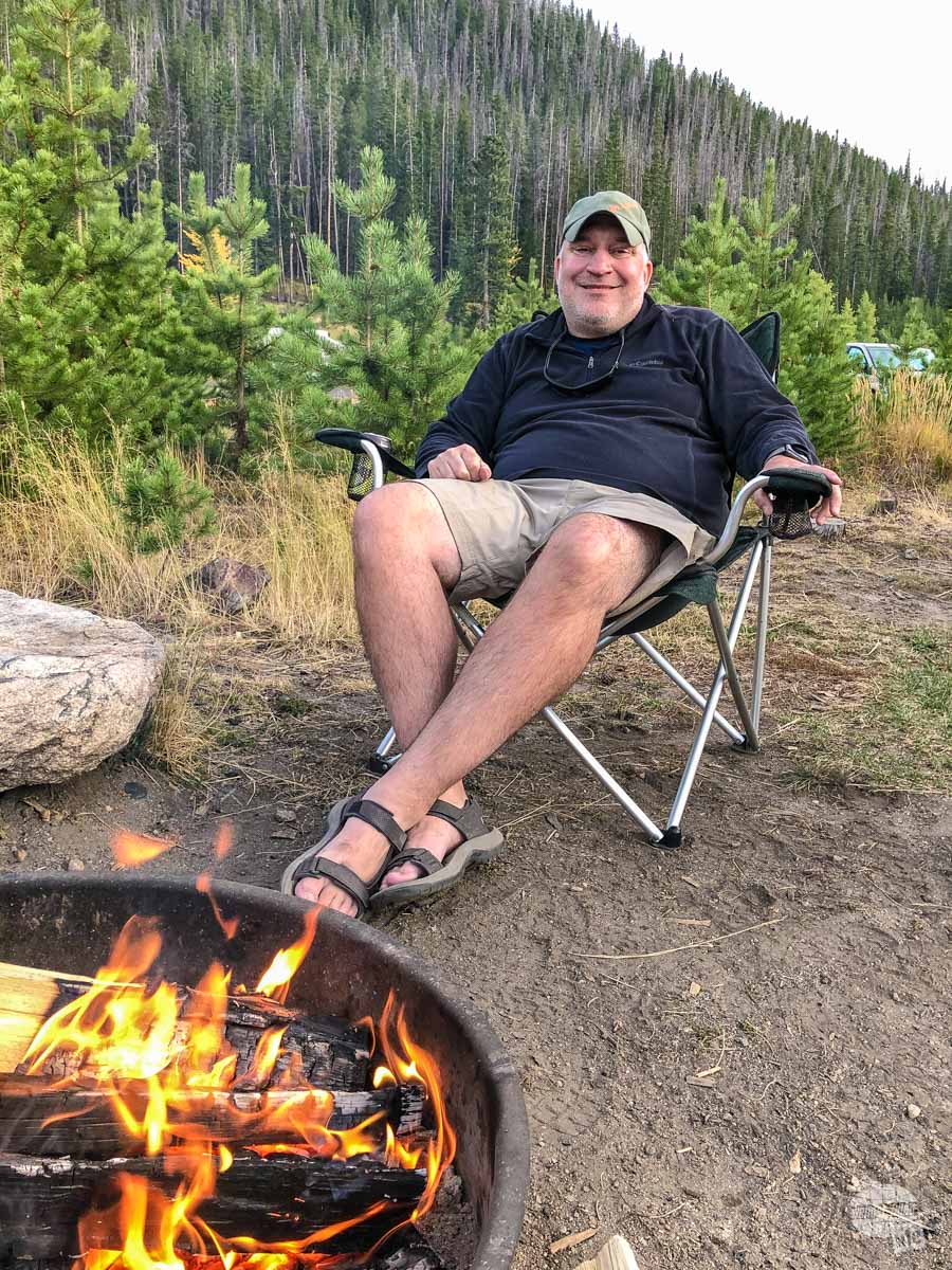 Grant enjoying the campfire at Timber Creek Campground.