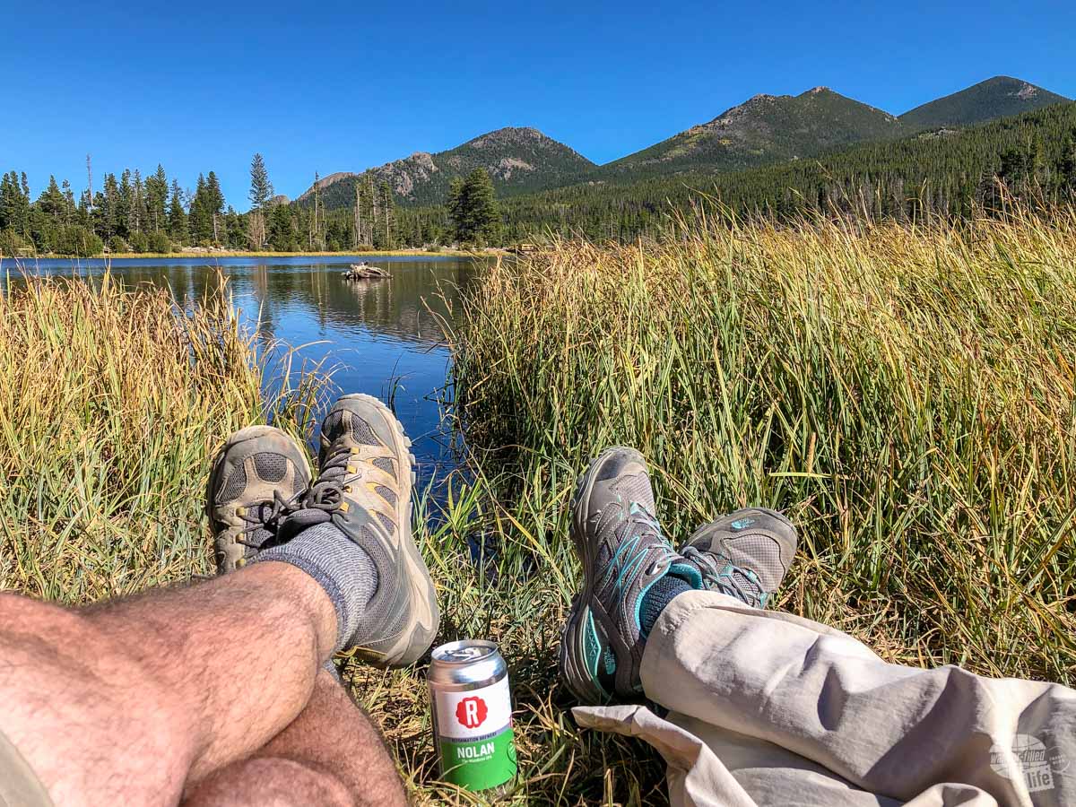 Relaxing by Sprague Lake with a Nolan the Wanderer.