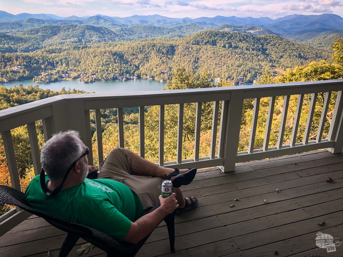Grant admiring an amazing view in the North Georgia Mountains with a Nolan the Wanderer.