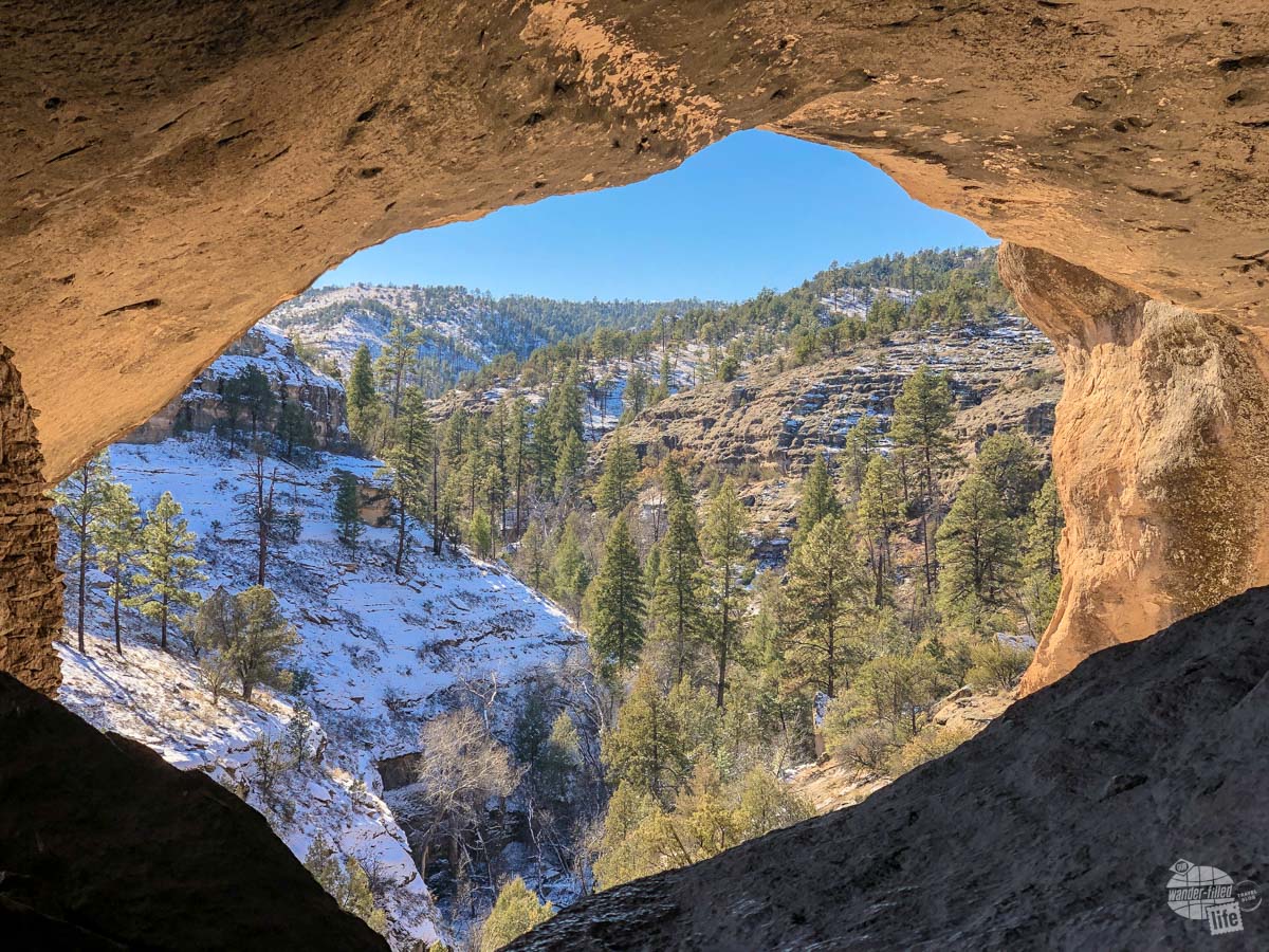Looking out on the canyon at Gila Cliff Dwellings NM.