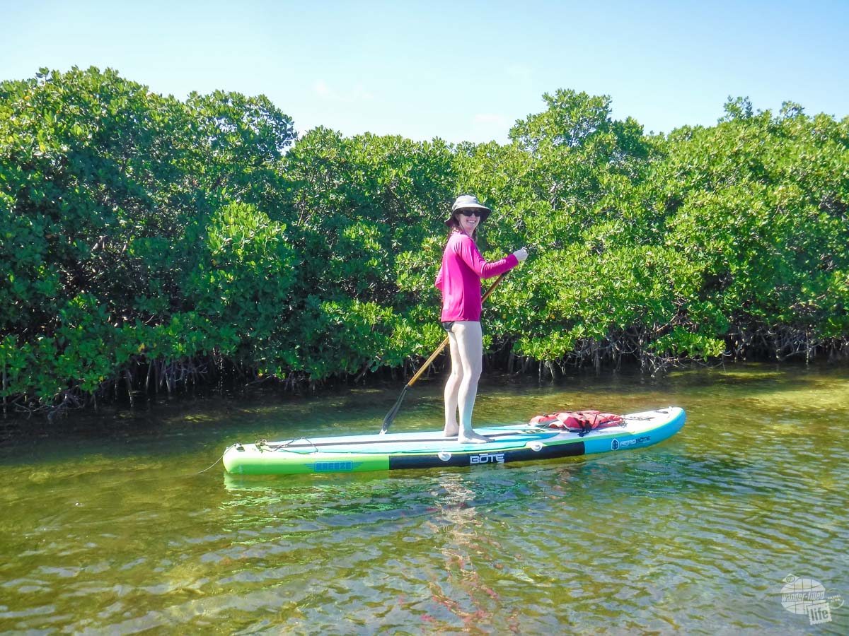 Bonnie standing on a paddleboard at Biscayne National Park.