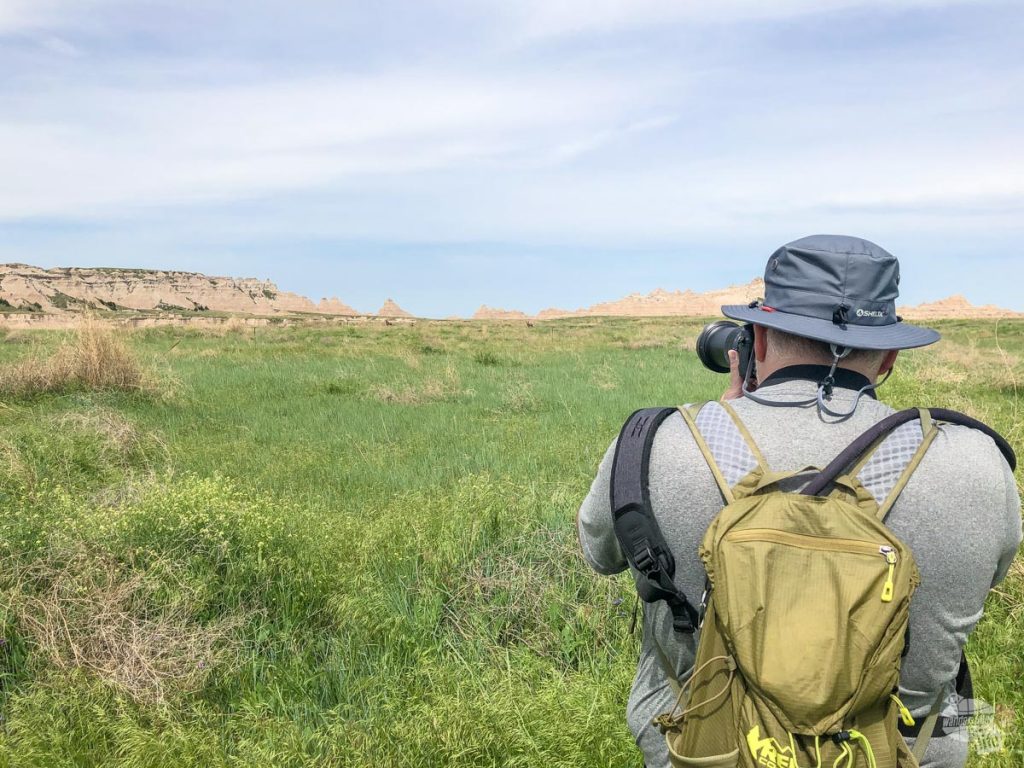 Grant taking pictures along the trail in Badlands National Park with the RX10.