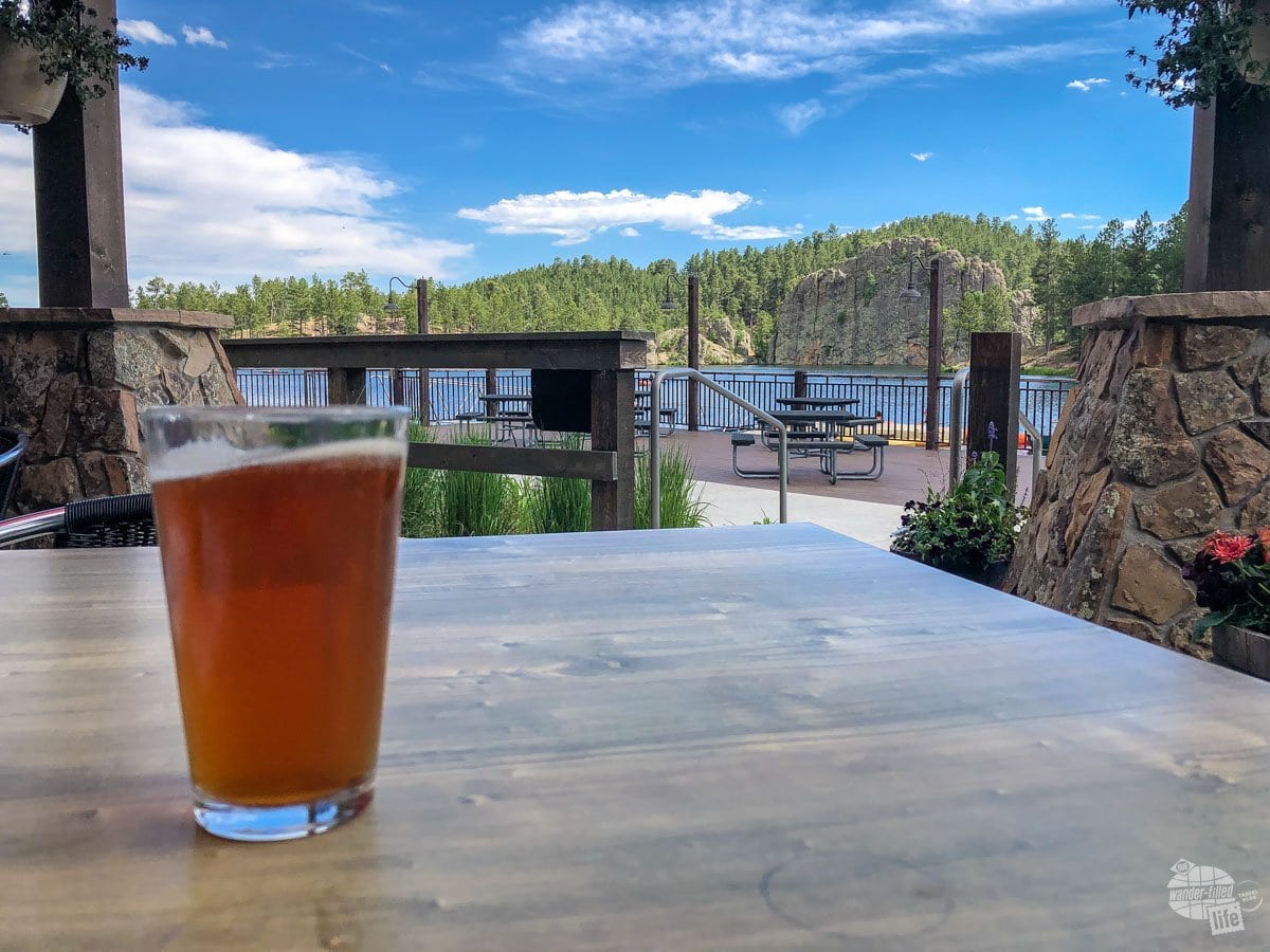 We loved grabbing a cold beer by the lake after a day of hiking.