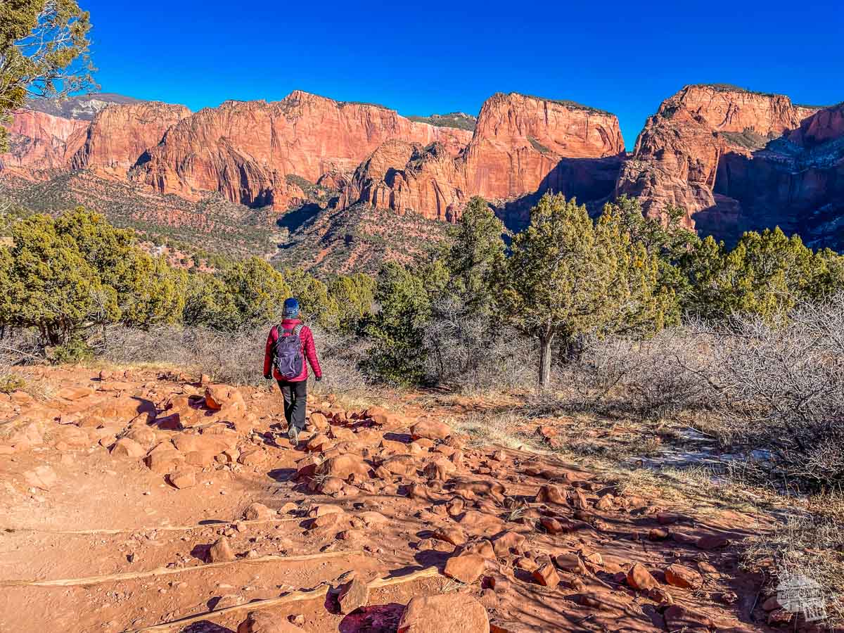 Hiking the Timber Creek Overlook Trail at Zion NP.