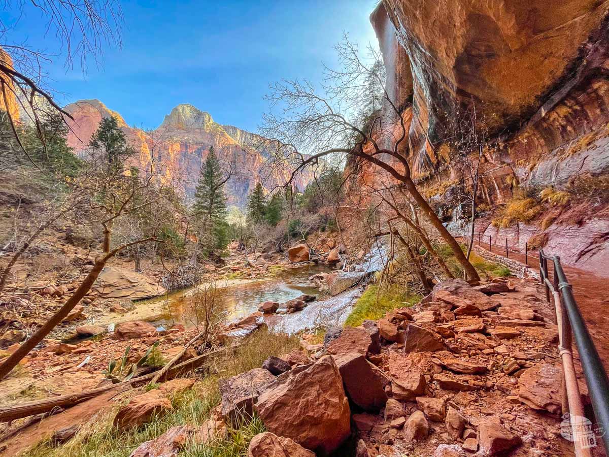 Lower Emerald Pool at Zion National Park in the winter.