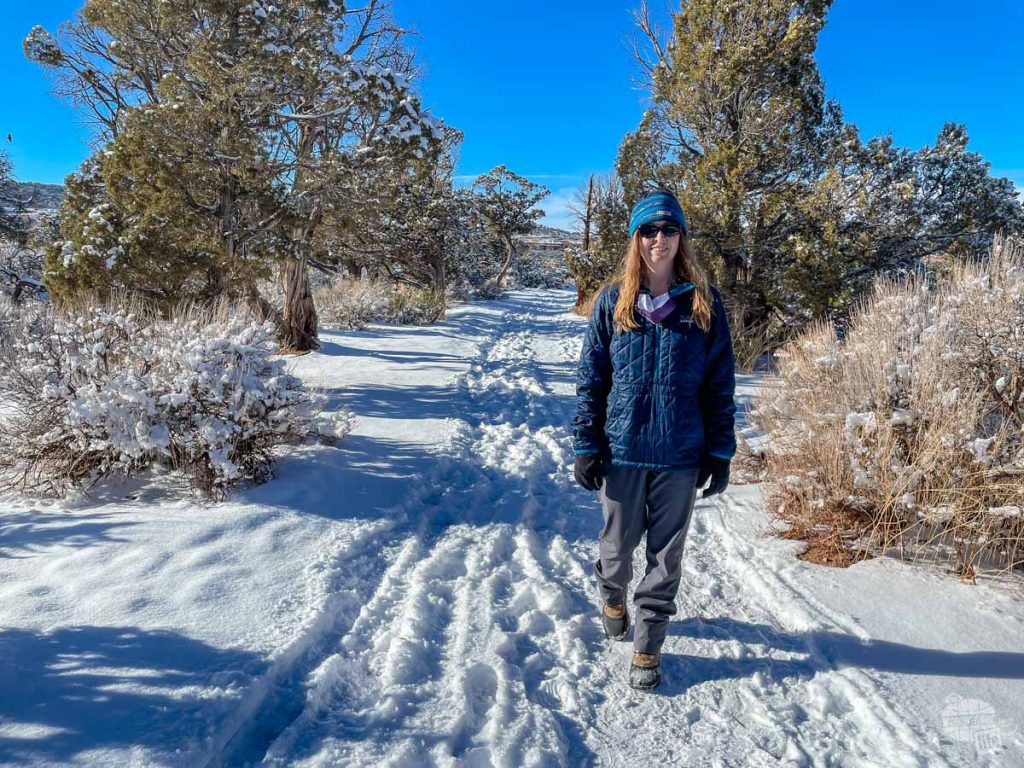 Hiking in the snow at Colorado National Monument.