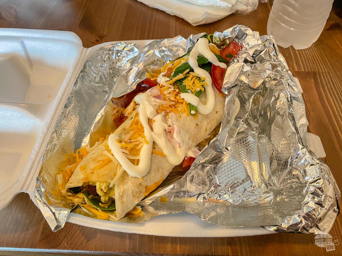 The breakfast burrito at Paizlee's Grass Fed Beef