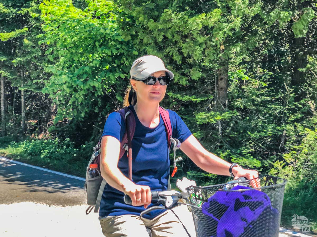 Bonnie biking on Mackinac Island.