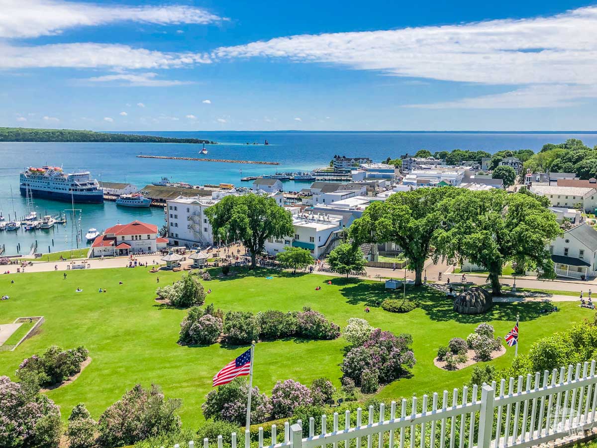 View of Marquette Park on Mackinac Island from the fort.